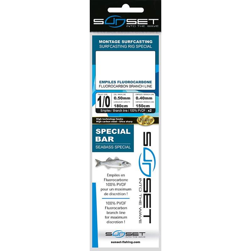 BAS DE LIGNE SUNSET SURFCASTING RS COMPETITION 2X SPECIAL BAR / FLUORO - 50/100 - N°1/0 - 180